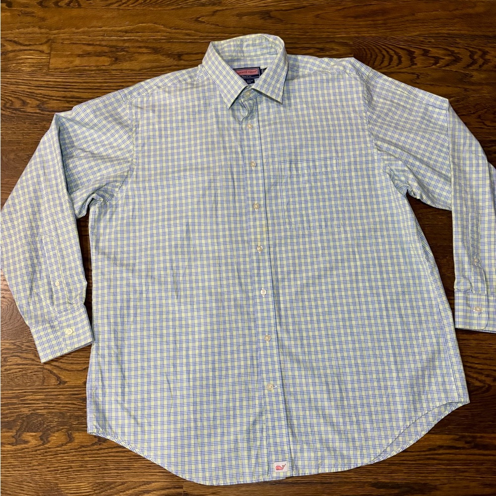 Vineyard Vines Men's Blue Green White Check Button-Up Shirt Size XL